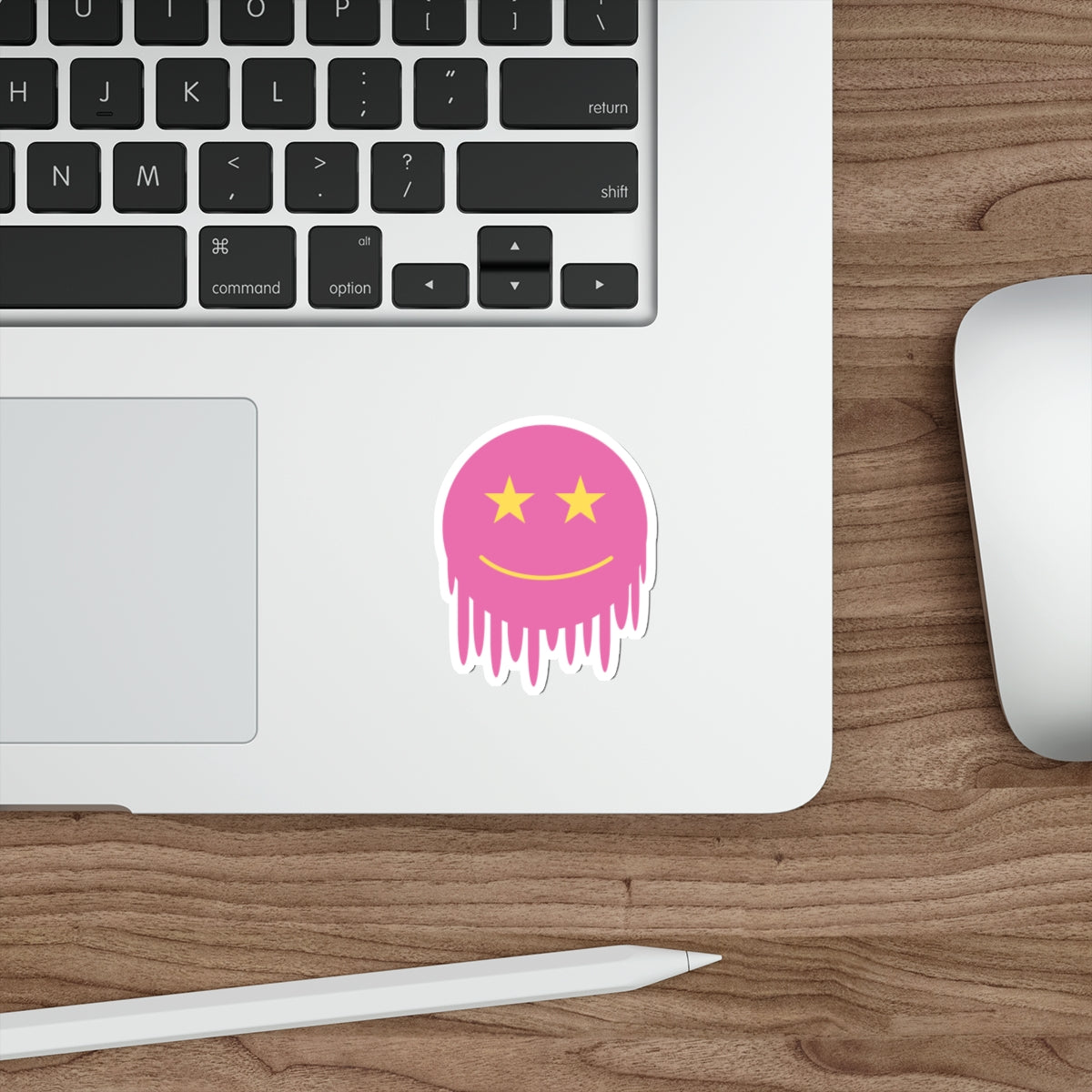 Pink Melting Smiley Die-Cut Stickers - Trendy Laptop Decals, Ideal for Gifts and Personalization