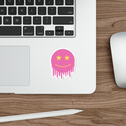 Pink Melting Smiley Die-Cut Stickers - Trendy Laptop Decals, Ideal for Gifts and Personalization
