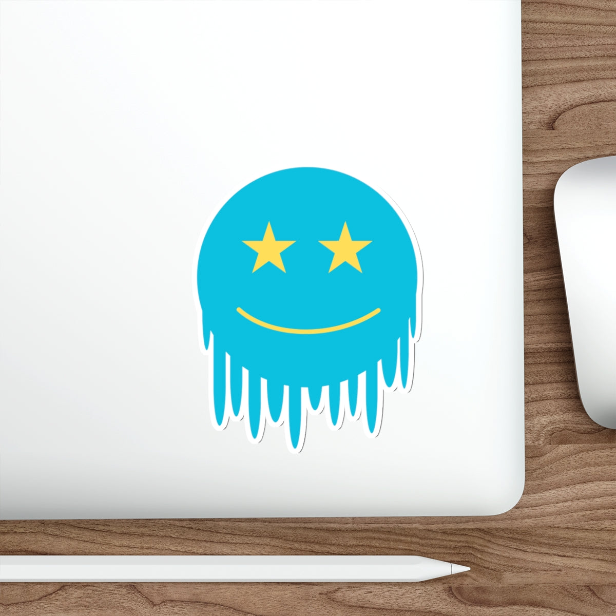 Blue Drippy Smiley Die-Cut Stickers - Fun Stickers for Laptops and Project | Unique Decor for Teens