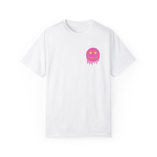 Pink Dripping Smiley - NO BACK -  DesignUnisex Garment-Dyed T-Shirt
