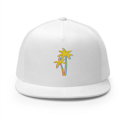 Embroidered Palm Tree 5 Panel Trucker Cap - Summer Vibes Hat