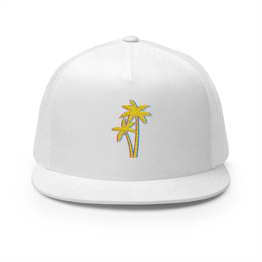 Embroidered Palm Tree 5 Panel Trucker Cap - Summer Vibes Hat