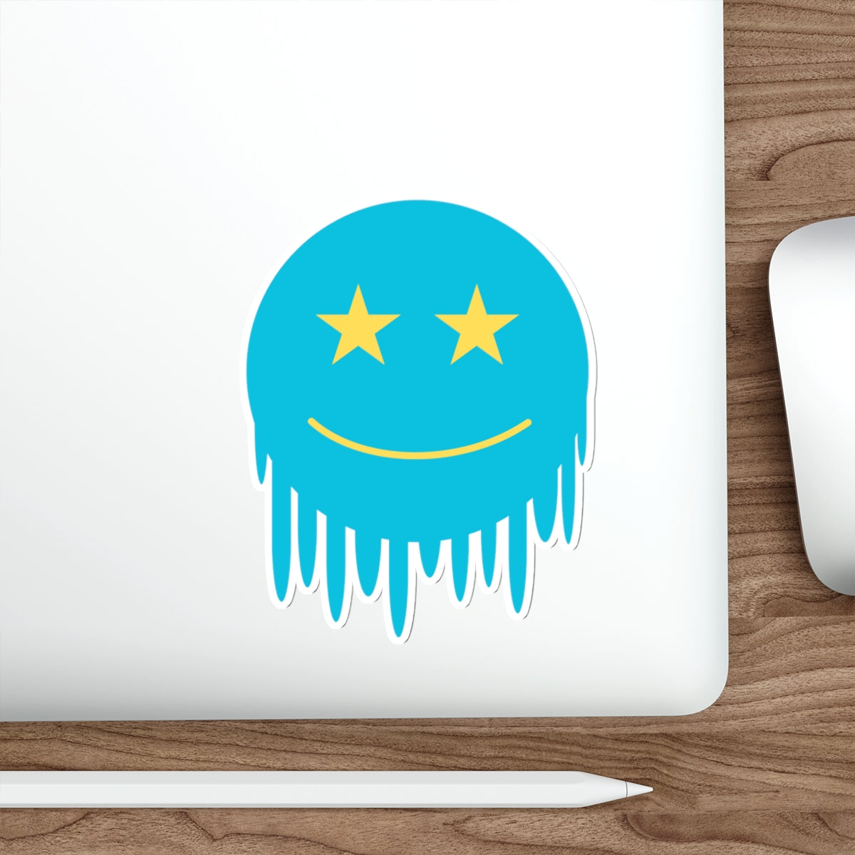 Blue Drippy Smiley Die-Cut Stickers - Fun Stickers for Laptops and Project | Unique Decor for Teens