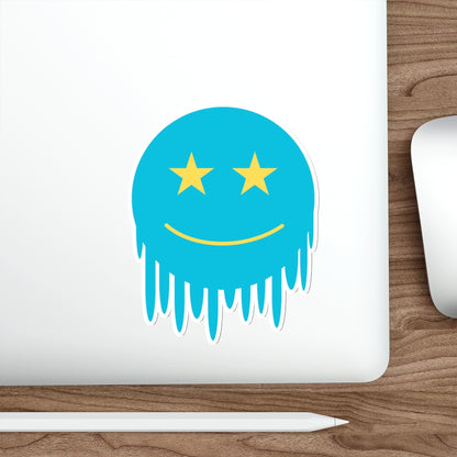 Blue Drippy Smiley Die-Cut Stickers - Fun Stickers for Laptops and Project | Unique Decor for Teens