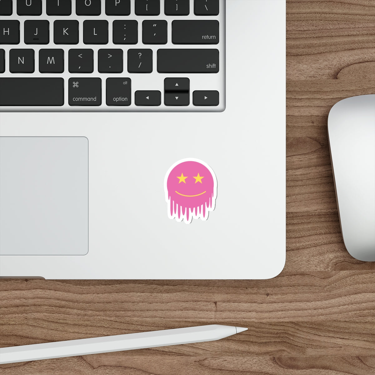 Pink Melting Smiley Die-Cut Stickers - Trendy Laptop Decals, Ideal for Gifts and Personalization