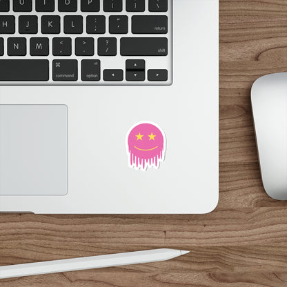 Pink Melting Smiley Die-Cut Stickers - Trendy Laptop Decals, Ideal for Gifts and Personalization