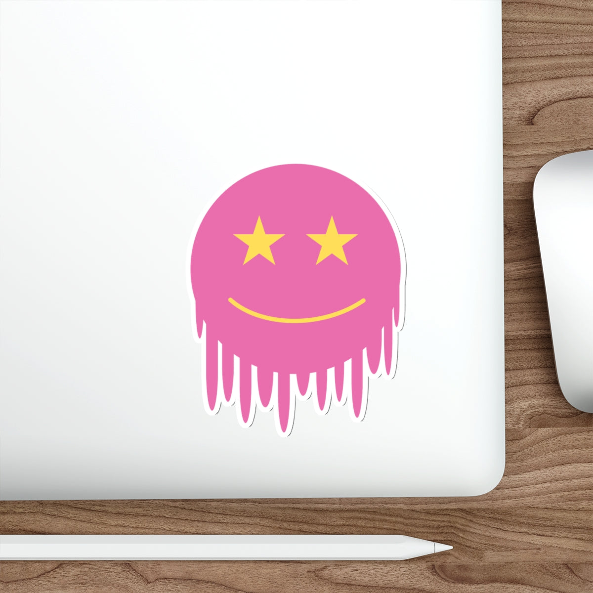 Pink Melting Smiley Die-Cut Stickers - Trendy Laptop Decals, Ideal for Gifts and Personalization