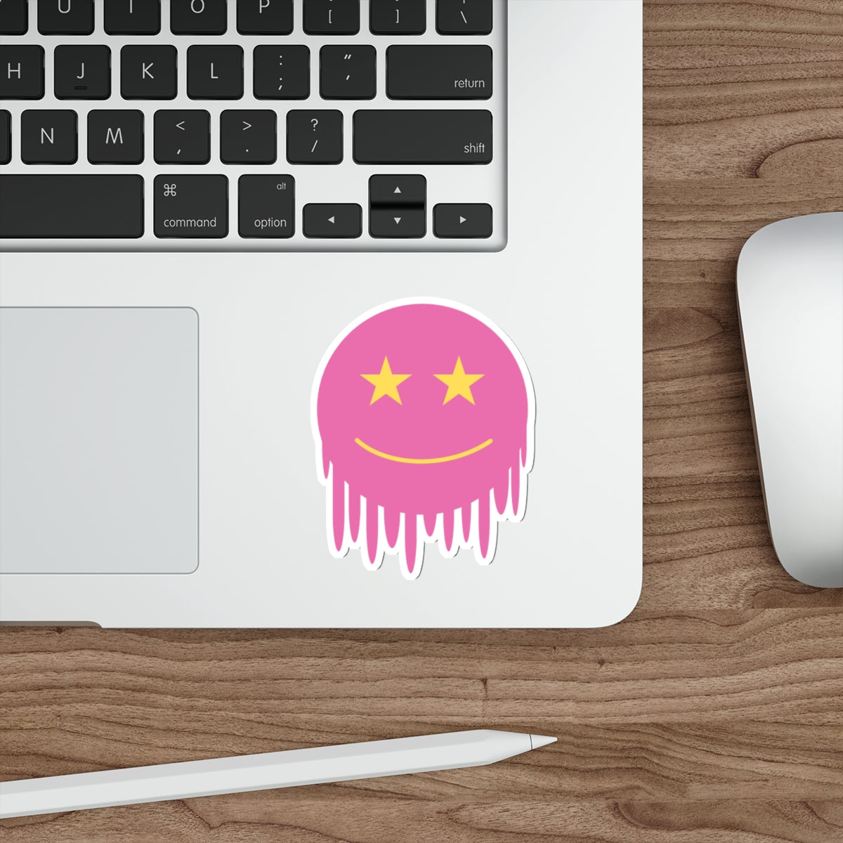 Pink Melting Smiley Die-Cut Stickers - Trendy Laptop Decals, Ideal for Gifts and Personalization