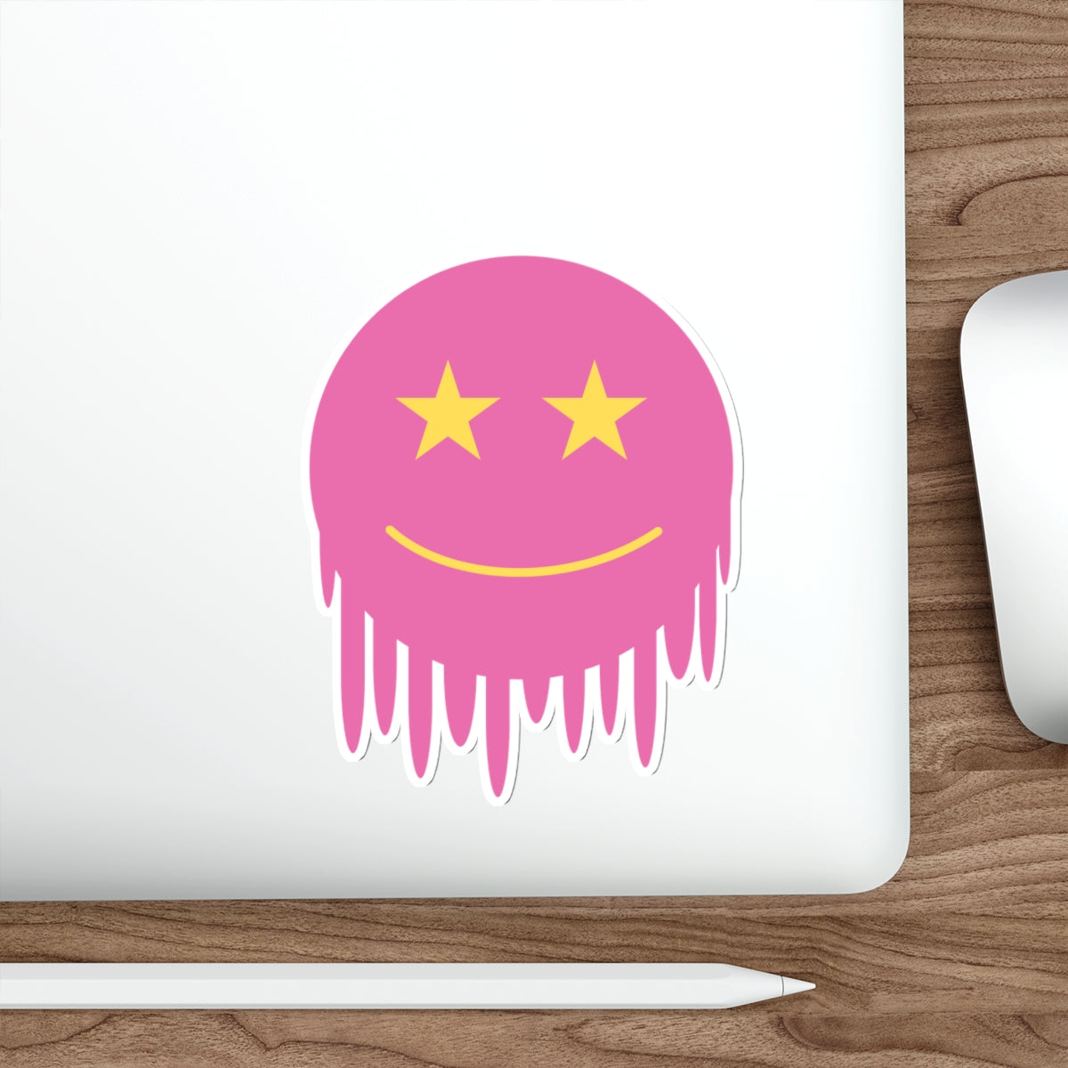 Pink Melting Smiley Die-Cut Stickers - Trendy Laptop Decals, Ideal for Gifts and Personalization