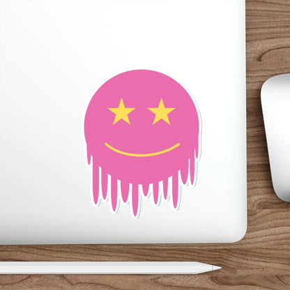 Pink Melting Smiley Die-Cut Stickers - Trendy Laptop Decals, Ideal for Gifts and Personalization